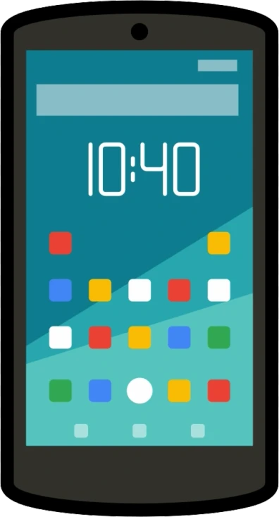 Illustration of a smartphone displaying a modern mobile app interface with colorful application icons and a digital clock representing mobile app development and user interface design.