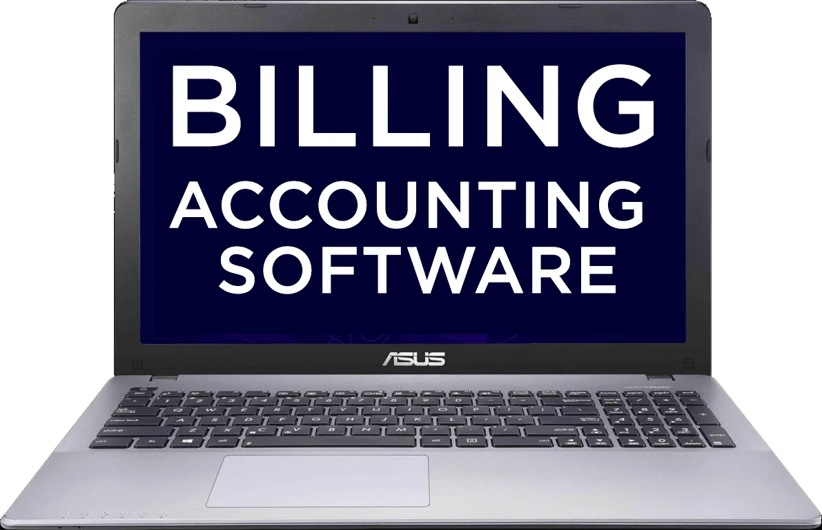 Laptop displaying Billing & Accounting Software for invoice management, financial accounting, GST billing, and business finance automation.