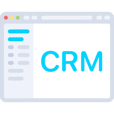 Illustration of a CRM software dashboard displayed in a web browser interface representing customer relationship management, sales automation, and business management.